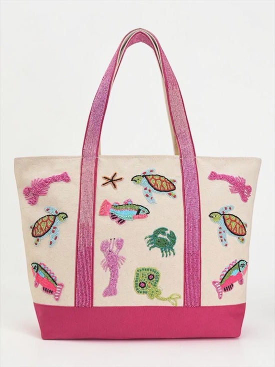 america and beyond Handbags - America & Beyond Embroidered Beach Tote Bag Coastal Pink NWT
